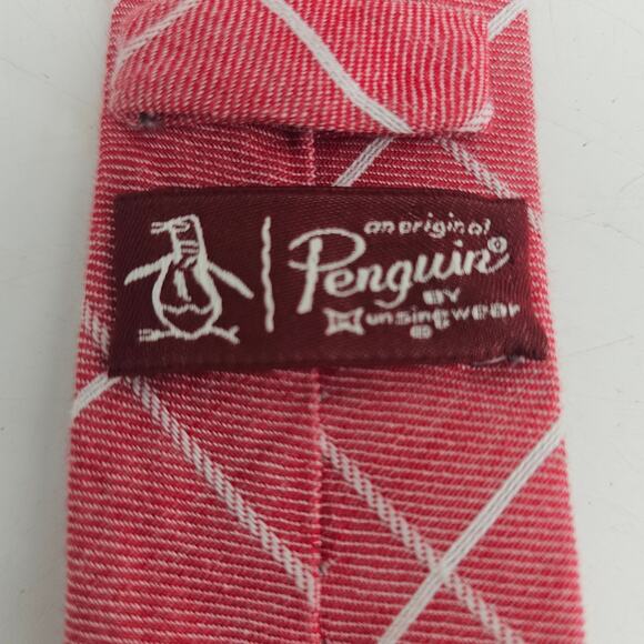 Original Penguin Skinny Colby Neck Tie Cotton Designer Plaid Argyle Red White - Picture 3 of 7